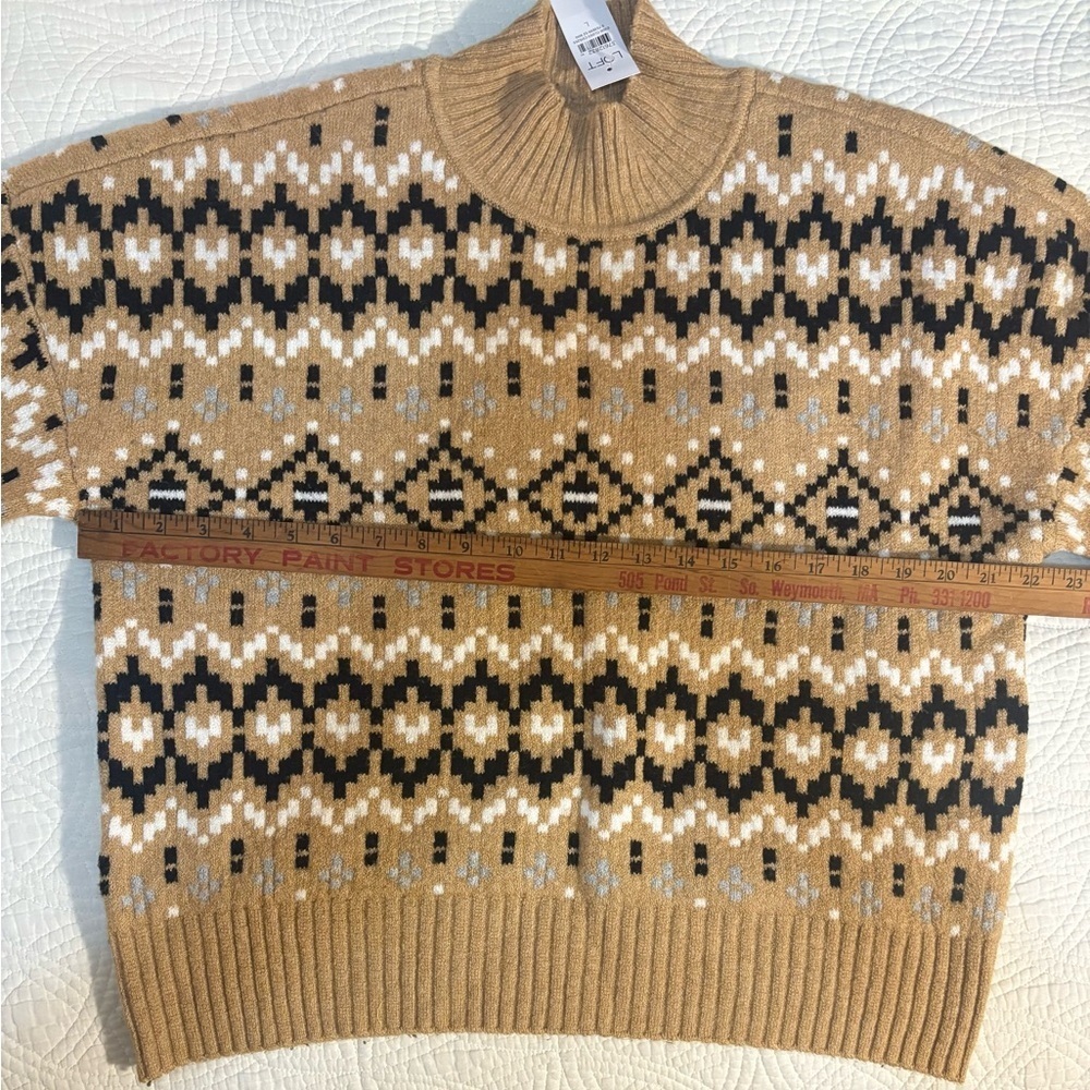 LOFT Tan and Black Patterned Turtleneck Sweater - Picture 5 of 8